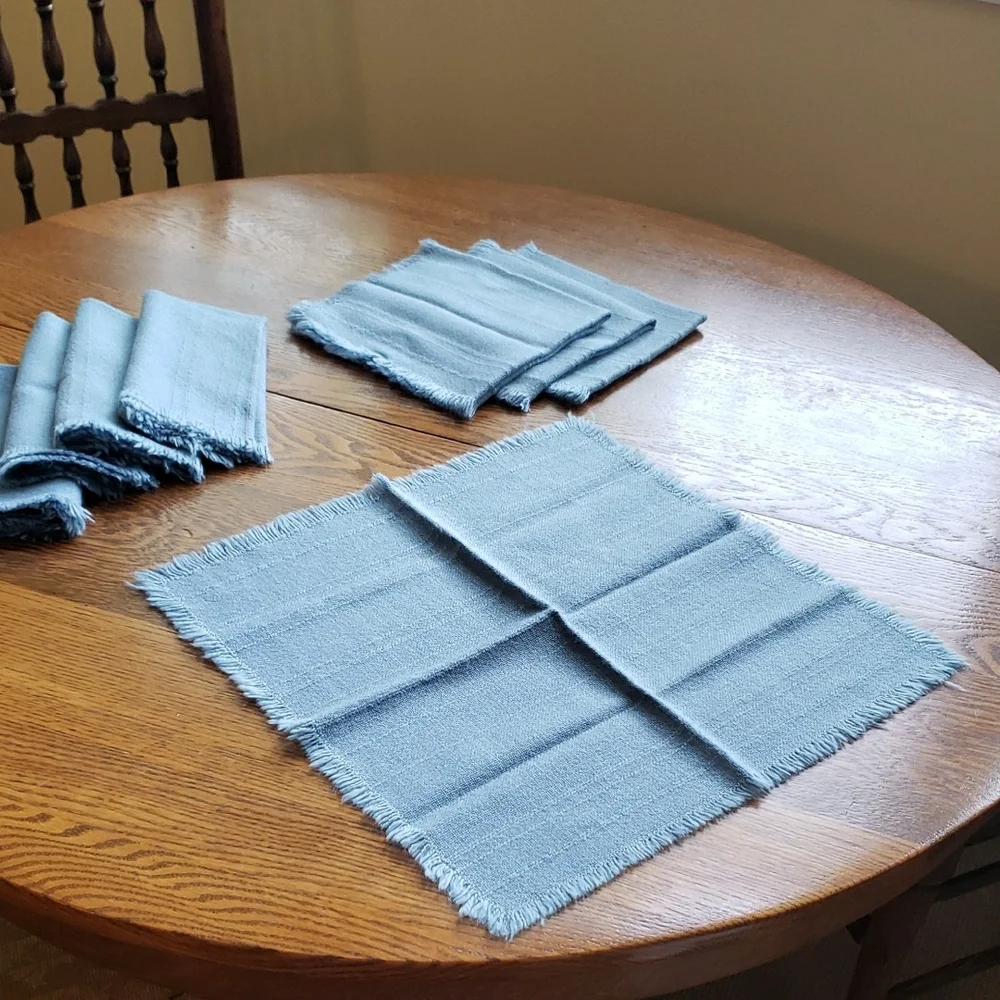 Vtg- Set (8) of Blue Fringed Napkins